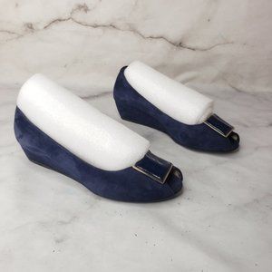 Pas de rouge blue suede wedges shoes